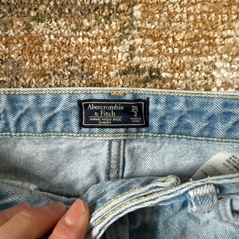 Abercrombie & Fitch Light Blue Distressed High-Rise Denim Shorts - Picture 4 of 4